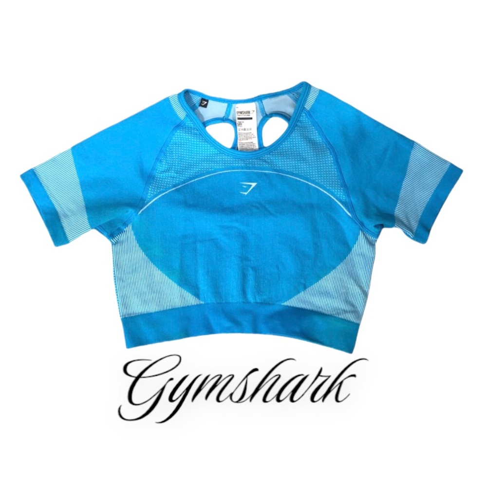 Gymshark Ultra Seamless Crop Top, Keyhole Back, Neon Blue